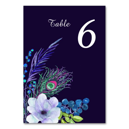 Blue Boho Floral Feather Wedding Table Kaart (Achterkant)