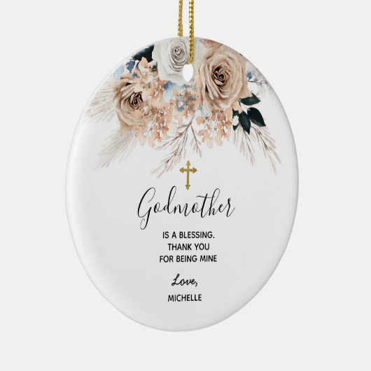 Blue Boho Floral Godmoeder keepomwille Keramisch Ornament (Rechts)