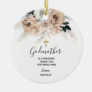 Blue Boho Floral Godmoeder keepomwille Keramisch Ornament