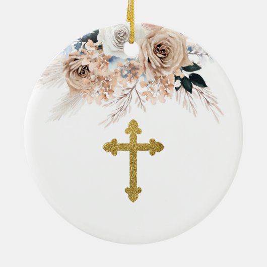 Blue Boho Floral Godmoeder keepomwille Keramisch Ornament (Achterkant)