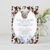 Blue Boho Floral Highland Koe Baby shower Kaart (Staand voorkant)