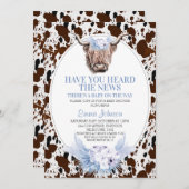 Blue Boho Floral Highland Koe Baby shower Kaart (Voorkant / Achterkant)