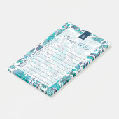 Blue Boho  Floral Lined to Do List Post-it® Notes (Schuin)