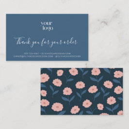 Blue Boho Floral Logo Bedankt Zakelijk Invoegen Visitekaartje