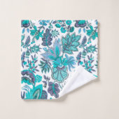 Blue Boho  Floral Monogram Bad Handdoek (Wasdoekje)