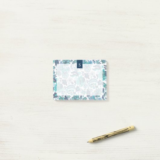 Blue Boho  Floral Monogram Post-it® Notes (Op bureau)