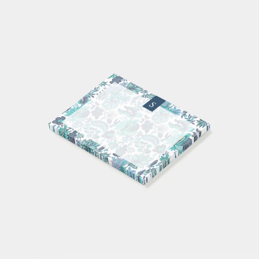 Blue Boho  Floral Monogram Post-it® Notes (Schuin)