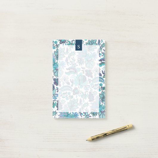 Blue Boho  Floral Monogram Post-it® Notes (Op bureau)