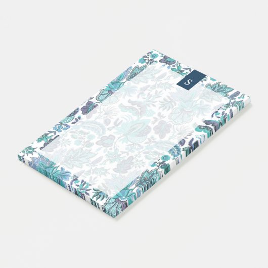 Blue Boho  Floral Monogram Post-it® Notes (Schuin)