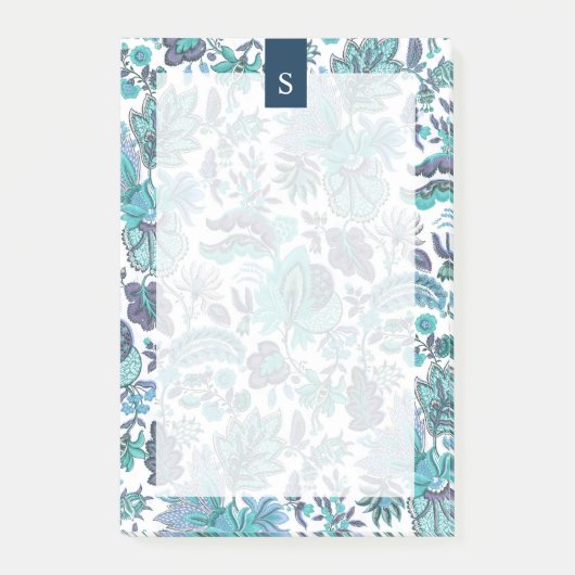 Blue Boho  Floral Monogram Post-it® Notes (Voorkant)
