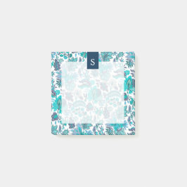 Blue Boho  Floral Monogram Post-it® Notes