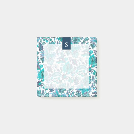 Blue Boho  Floral Monogram Post-it® Notes (Voorkant)