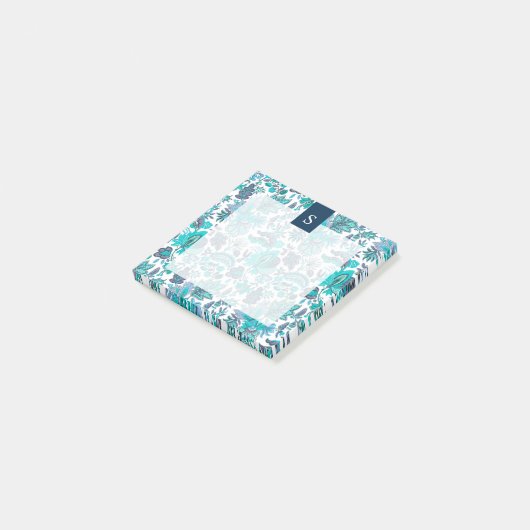 Blue Boho  Floral Monogram Post-it® Notes (Schuin)