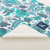 Blue Boho  Floral Monogram Sherpa Deken (3/4)