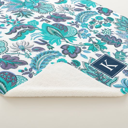 Blue Boho  Floral Monogram Sherpa Deken (3/4)