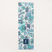 Blue Boho Floral Monogram Yogamat (Voorkant)