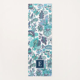 Blue Boho Floral Monogram Yogamat