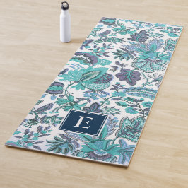 Blue Boho Floral Monogram Yogamat