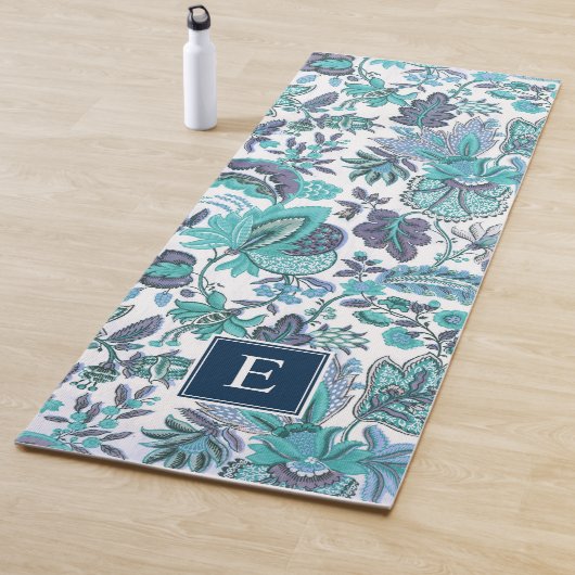 Blue Boho Floral Monogram Yogamat (In situ)