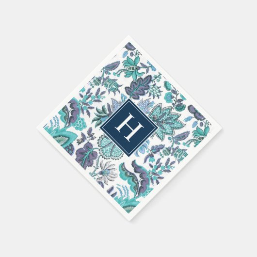 Blue Boho Floral Monogrammed Servet (Hoek)