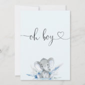 Blue Boho Floral Oh Boy Olifant Baby shower Kaart (Achterkant)