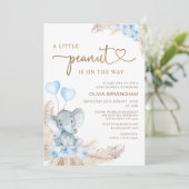 Blue Boho Floral Peanut Elephant Baby shower Kaart (Staand voorkant)