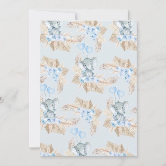 Blue Boho Floral Peanut Elephant Baby shower Kaart (Achterkant)