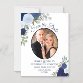 Blue Boho Floral & Photo Wedding Save the Date Magnetische Uitnodiging (Voorkant)