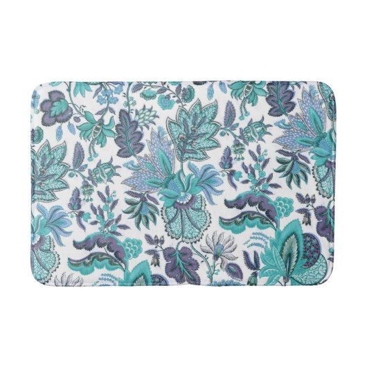 Blue Boho Floral Print Badmat (Voorkant)