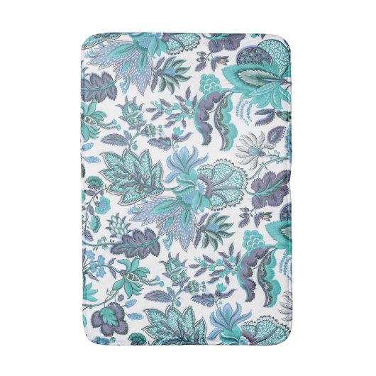 Blue Boho  Floral Print Badmat (Voorkant Verticaal)