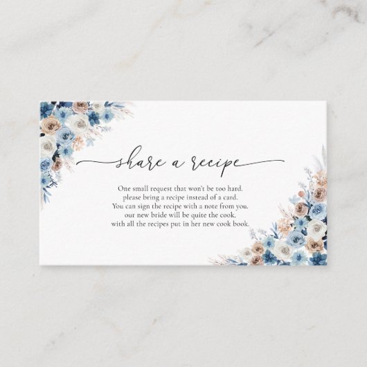 Blue Boho Floral Recept Request Kaart (Voorkant)