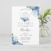 Blue Boho Floral Tea Party Vrijgezellenfeest Kaart (Staand voorkant)
