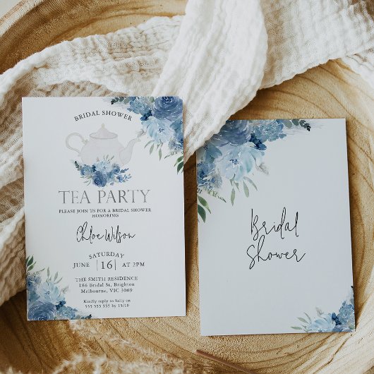 Blue Boho Floral Tea Party Vrijgezellenfeest Kaart