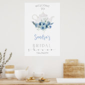 Blue Boho Floral Tea Party Vrijgezellenfeest Welko Poster (Keuken)