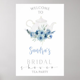 Blue Boho Floral Tea Party Vrijgezellenfeest Welko Poster