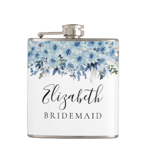Blue Boho Floral Vrijgezellenfeest Flask Heupfles