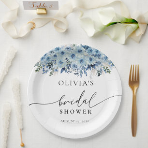 Blue Boho Floral Vrijgezellenfeest Papier Borden Papieren Bordje