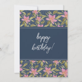 Blue Boho Floral Waterverf Happy Birthday Feestdagenkaart