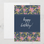 Blue Boho Floral Waterverf Happy Birthday Feestdagenkaart (Voorkant / Achterkant)