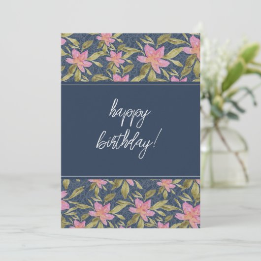 Blue Boho Floral Waterverf Happy Birthday Feestdagenkaart (Staand voorkant)
