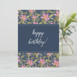 Blue Boho Floral Waterverf Happy Birthday Feestdagenkaart