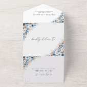 Blue Boho Floral Wedding Alles in één Uitnodiging (Buitenkant)