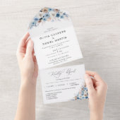 Blue Boho Floral Wedding Alles in één Uitnodiging (Afscheurbaar)