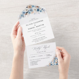 Blue Boho Floral Wedding Alles in één Uitnodiging