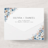 Blue Boho Floral Wedding Alles in één Uitnodiging (Achterkant)