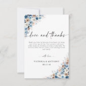 Blue Boho Floral Wedding Bedankt Card (Voorkant)