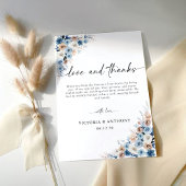 Blue Boho Floral Wedding Bedankt Card