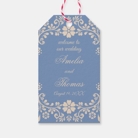 Blue Boho Floral Wedding Cadeaulabel (Voorkant)