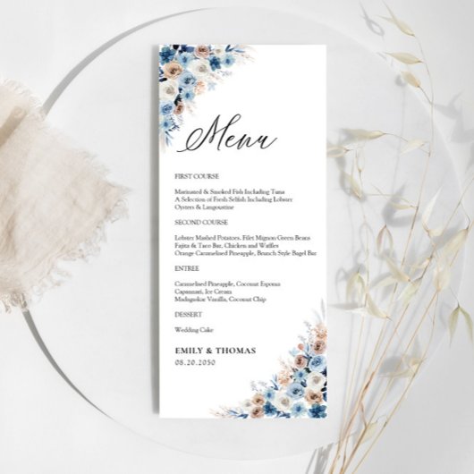 Blue Boho Floral Wedding Ceremony Menu