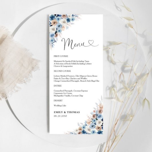 Blue Boho Floral Wedding Ceremony Menu